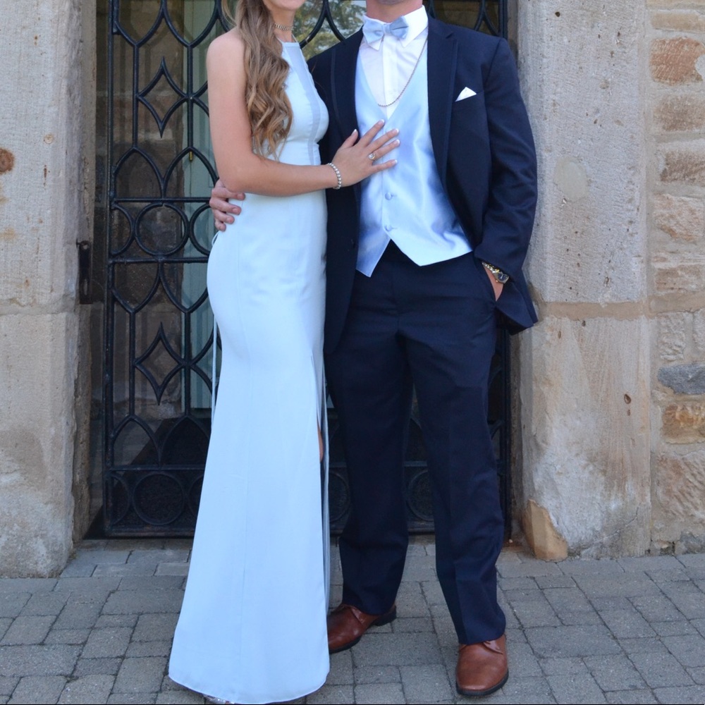 Light blue elegant prom dress